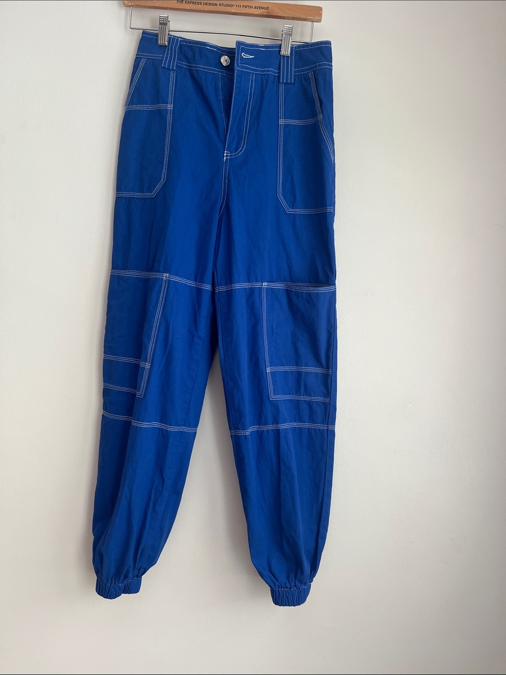 Edikted Royal Blue Cargo Joggers with Contrast Stitching